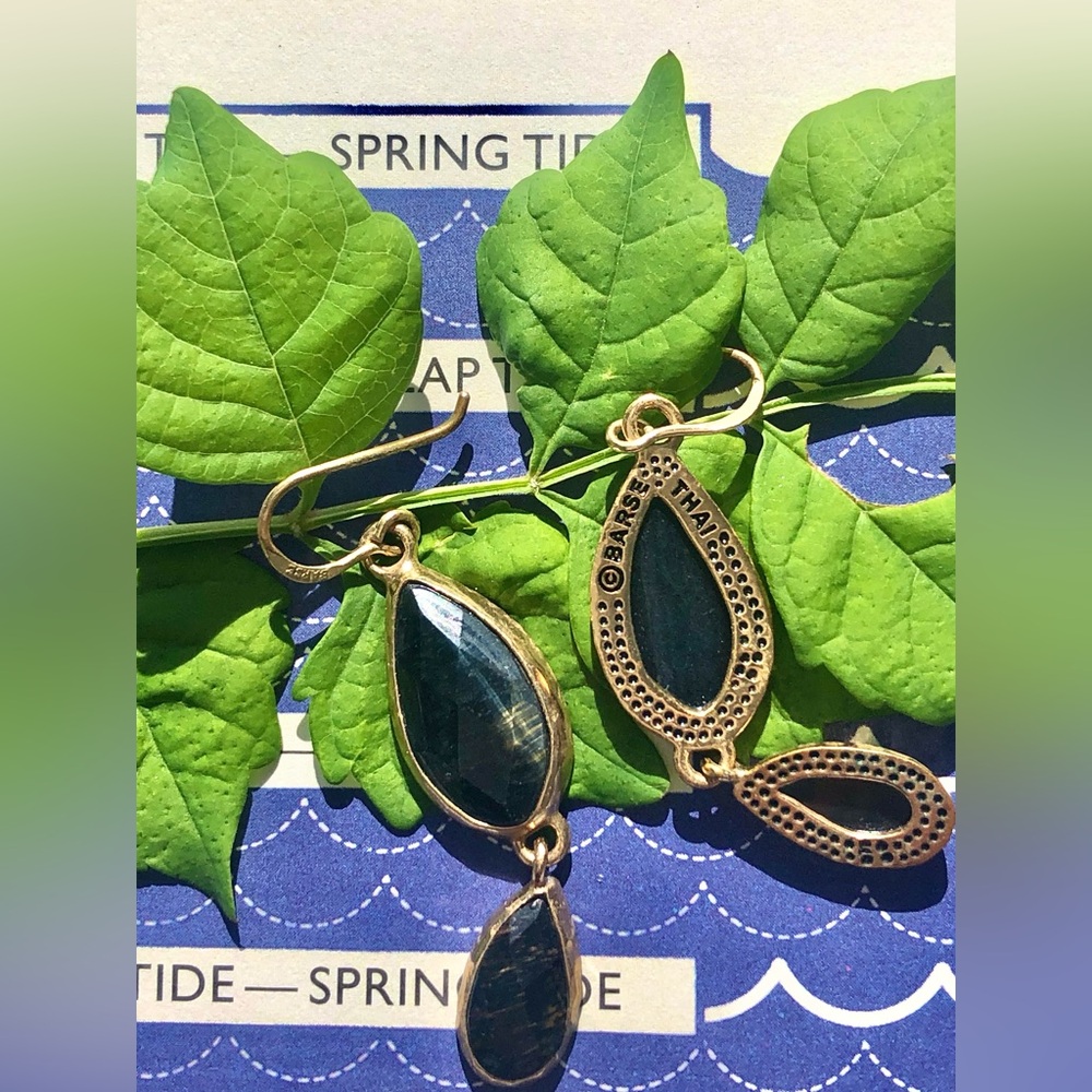 Barse Multifaceted Labradorite Dangling Gold Tone… - image 4